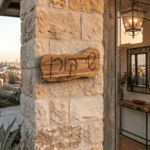 שלט כניסה מעץ שיטה